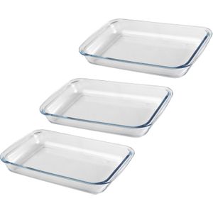 Chef Traiteur Ovenschaal van borosilicaat glas - 3x - rechthoek - 1.6 Liter - 30 x 18 x 5 cm