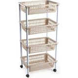 2x stuks opberger/organiser trolley/roltafel met 4 manden 85 cm taupe - Etagewagentje/karretje met opbergkratten