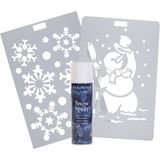 Kerst raamsjablonen - 2x st - sneeuwpop en sneeuwvlokken - incl. sneeuwspray 150 ml