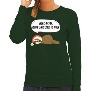 Luiaard Kerstsweater / kersttrui Wake me up when christmas is over groen voor dames - Kerstkleding / Christmas outfit