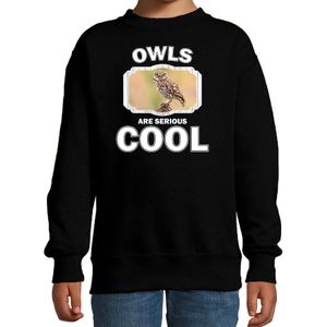 Dieren uilen sweater zwart kinderen - owls are serious cool trui jongens/ meisjes - cadeau steenuil/ uilen liefhebber - kinderkleding / kleding