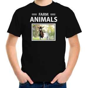 Dieren foto t-shirt Geit - zwart - kinderen - farm animals - cadeau shirt Geiten liefhebber - kinderkleding / kleding