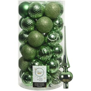 Kunststof kerstballen D6 cm - incl. glazen piek glans - groen