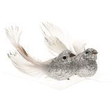 Cosy &amp; Trendy 2x Kerstboomversiering glitter zilver vogeltje op clip 10 cm - Kerstboom decoratie vogeltjes
