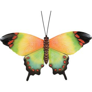 Tuindecoratie vlinder van metaal groen 48 cm - Muur/wand/schutting - Dierenbeelden vlinders