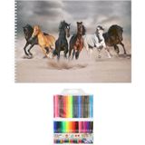 Schetsboek Paarden liefhebbers A4 50 paginas met 50 viltstiften - Tekenboeken cadeau voor kinderen/meisjes