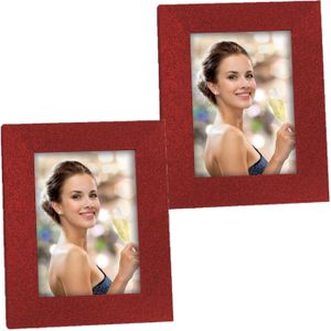 2x stuks houten fotolijstje rood met glitters 25 x 35 cm geschikt voor een foto van 20 x 30 cm