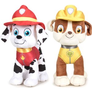 Paw Patrol figuren speelgoed knuffels set van 2x karakters Marshall en Rubble 19 cm - De leukste hondjes