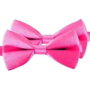 2x Roze verkleed vlinderstrikjes 12 cm voor dames/heren - Roze thema verkleedaccessoires/feestartikelen - Vlinderstrikken/vlinderdassen met elastieken sluiting