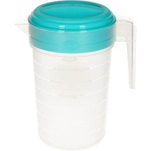 Waterkan/sapkan transparant/blauw met deksel 2 liter kunststofÃÂ¯ÃÂ¿ÃÂ½- Smalle schenkkan die in de koelkastdeur past