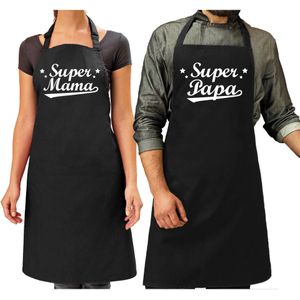 Super mama en Super papa keukenschort - Cadeau schorten set voor Papa en Mama