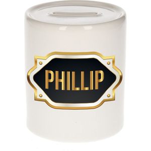 Phillip naam cadeau spaarpot met gouden embleem - kado verjaardag/ vaderdag/ pensioen/ geslaagd/ bedankt