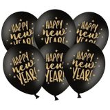 24x Happy New Year ballonnen met ster zwart 30 cm - Oud en Nieuw thema versiering