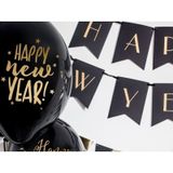 24x Happy New Year ballonnen met ster zwart 30 cm - Oud en Nieuw thema versiering