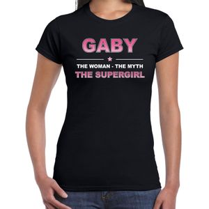Naam cadeau Gaby - The woman, The myth the supergirl t-shirt zwart - Shirt verjaardag/ moederdag/ pensioen/ geslaagd/ bedankt