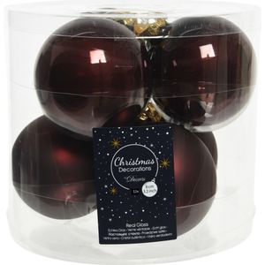 12x stuks kerstballen mahonie bruin van glas 8 cm - mat en glans - Kerstversiering/boomversiering