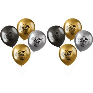 Folat Ballonnen geslaagd thema - 8x - goud/zilver/grijs - latex - 33 cm - examenfeest versiering