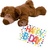 Pluche Knuffel Magnetron Opwarm Beer 32 cm met A5-size Happy Birthday Wenskaart