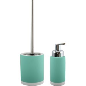 MSV Toiletborstel in houder 38 cm/zeeppompje 275 ml set Moods - keramiek - azuurblauw
