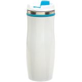 RVS Warmhoudbeker/warm houd beker winter wit/turquoise 400 ml - Isoleerbeker/thermosbekers - Dubbelwandig