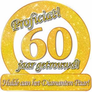 Proficiat! 60 jaar getrouwd! verkeersbord 50 cm gous - Huldeschilden - Verkeersborden - Diamanten huwelijks jubileum feestdecoratie artikelen