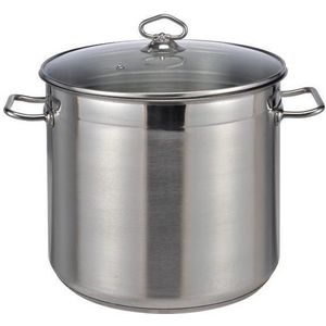 1x RVS Soeppan/pannen 20 liter met glazen deksel - Haushalt pan geschikt voor alle warmtebronnen - Kook/keuken benodigdheden