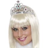 Zilveren prinsessen tiara met look a like diamantjes voor dames - Verkleedkleding - Feestartikel - Themafeest