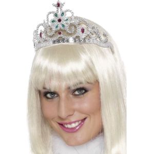 Zilveren prinsessen tiara met look a like diamantjes voor dames - Verkleedkleding - Feestartikel - Themafeest