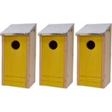 3x Houten vogelhuisjes/nestkastjes met gele voorzijde en metalen dakje 26 cm - Vogelhuisjes tuindecoraties