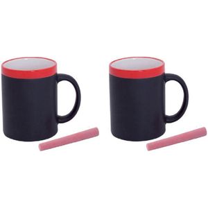 6x stuks krijtbord koffie mokken in het rood - beschrijfbare koffie/thee mokken/bekers - iedere collega of gezinslid met zijn eigen naam