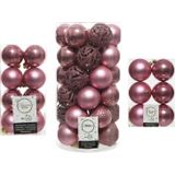 59x stuks kunststof kerstballen oudroze (velvet pink) 4, 6 en 8 cm glans/mat/glitter mix - Kerstversiering