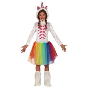 Eenhoorn dieren jurkje wit met regenboog voor meisjes - Carnavaloutfits/verkleedkleding voor meisjes