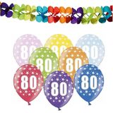 Partydeco 80e jaar verjaardag feestversiering set - 12x ballonnen en 2x feestslingers