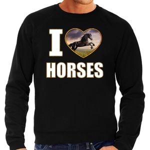 I love horses trui met dieren foto van een zwart paard zwart voor heren - cadeau sweater paarden liefhebber