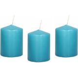 10x Turquoise blauwe cilinderkaarsen/stompkaarsen 6 x 8 cm 29 branduren - Geurloze kaarsen turkoois blauw - Woondecoraties