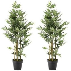 2x Groene bamboe kunstplanten 125 cm in zwarte plastic pot - Kamerplant kunstplanten/nepplanten