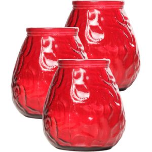 Set van 3x Stuks Rode Lowboy Buiten Tafel Sfeer Kaarsen 10 cm 40 Branduren In Glas - Tuinkaarsen