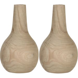 2x Houten vaas/vazen bruin 28 x 16 cm rond - Bolvormige decoratie vazen van paulownia hout 7 liter - woondecoratie/woonaccessoires