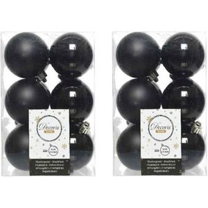 72x Zwarte kunststof kerstballen 6 cm - Mat/glans - Onbreekbare plastic kerstballen - Kerstboomversiering zwart