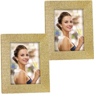 2x stuks houten fotolijstje goud met glitters 15 x 20 cm geschikt voor een foto van 10 x 15 cm