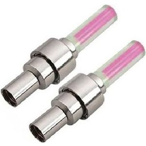 Set fietslichten ventiel kleur roze - wiel LED incl batterijen - ventielverlichting / ventiellampjes