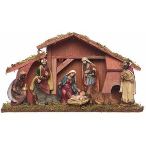 Kerststal inclusief 8 figuren van polyestone - kerststalletje incl. figuurtjes - 23 x 13 x 40 cm