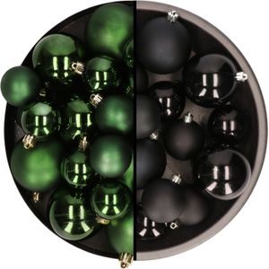 Kerstversiering kunststof kerstballen kleuren mix zwart/donkergroen 4-6-8 cm pakket van 68x stuks