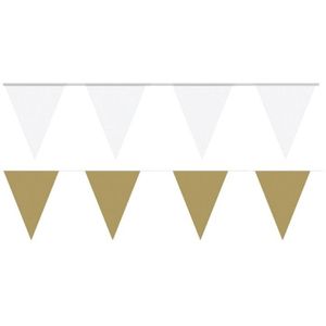 Witte/Gouden feest punt vlaggetjes pakket - 80 meter - slingers / vlaggenlijn