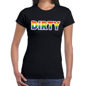 Dirty t-shirt gay pride zwart met regenboog tekst voor dames -  Gay pride/LGBT kleding