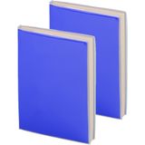 Pakket van 4x stuks notitieblokje blauw met zachte kaft en plastic hoes 10 x 13 cm - 100x blanco paginas - opschrijfboekjes