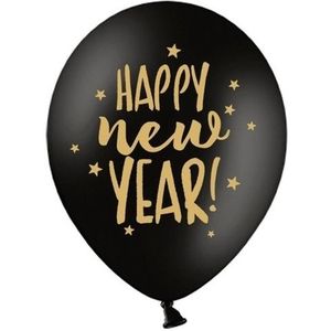 12x Happy New Year ballonnen met ster zwart 30 cm - Oud en Nieuw thema versiering
