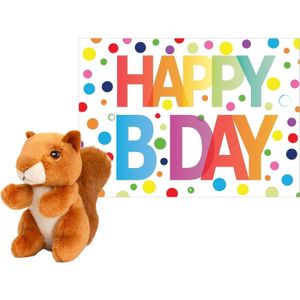 Keel Toys - Knuffel eekhoorn 12 cm - met A5-size Happy Birthday verjaardag cadeau sturen wenskaart
