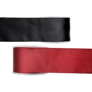 Satijn sierlint pakket - zwart/rood - 2,5 cm x 25 meter - Hobby/decoratie/knutselen - 2x rollen