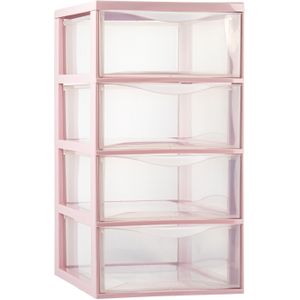 Plasticforte Ladeblokje/bureau organizer met 4x lades - transparant/roze - L26 x B37 x H49 cm